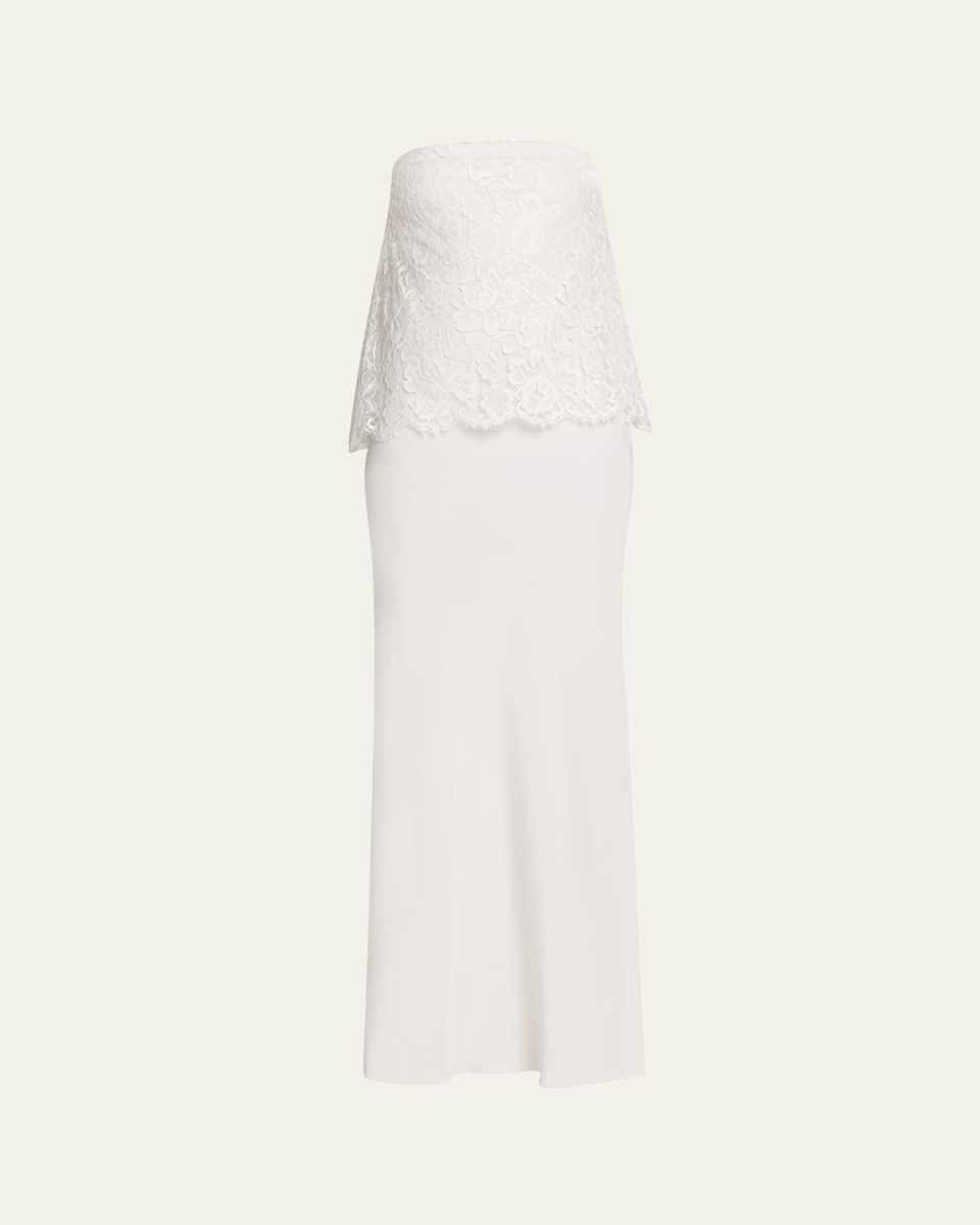 Crepe Strapless Bias Gown with Lace Overlay